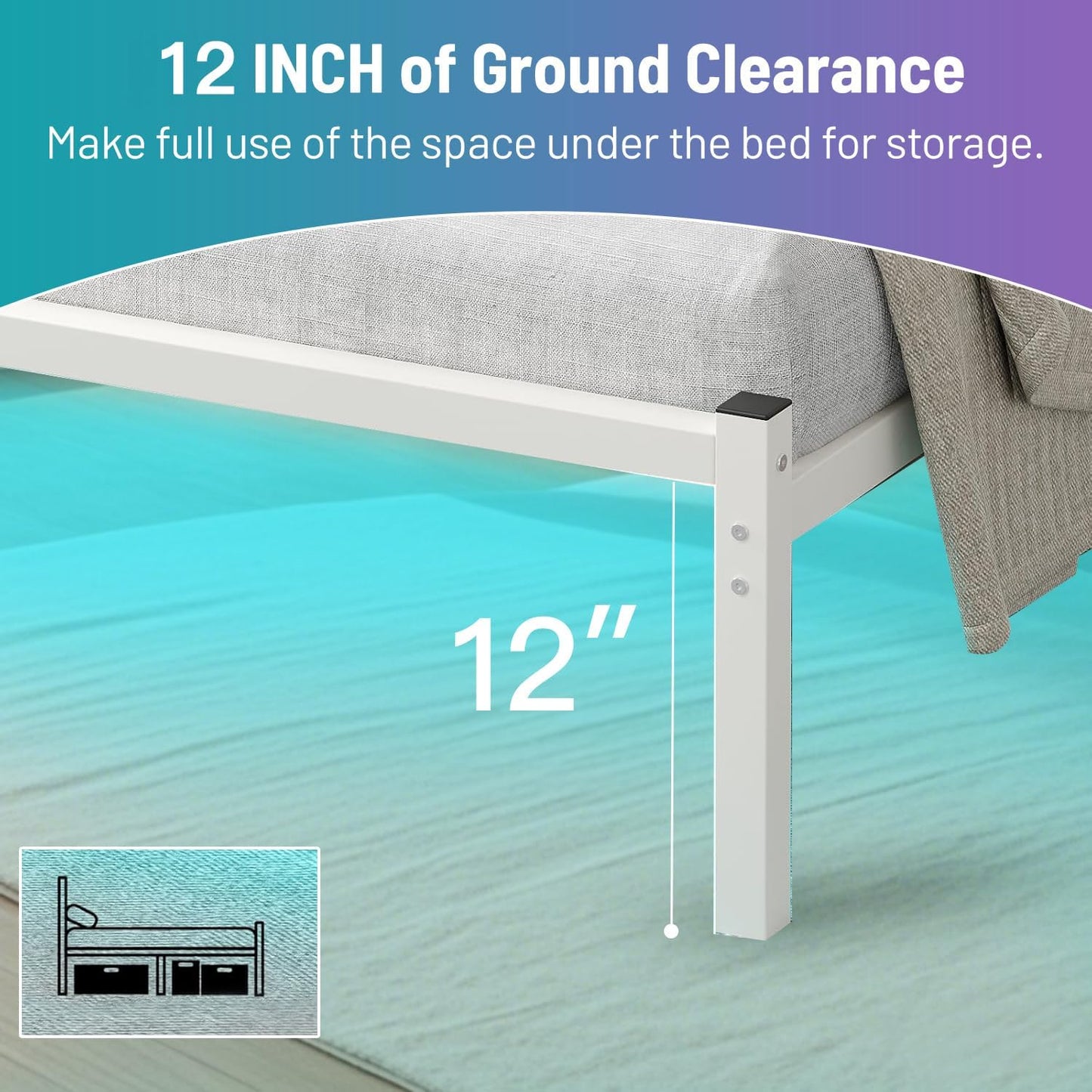 Full Size Bed Frame with Headboard,Heavy Duty Steel Slats Support-LED Bed Frame with USB Charging Station,Mattress Foundation-Under Bed Storage,No Box Spring Needed,Noise Free,White