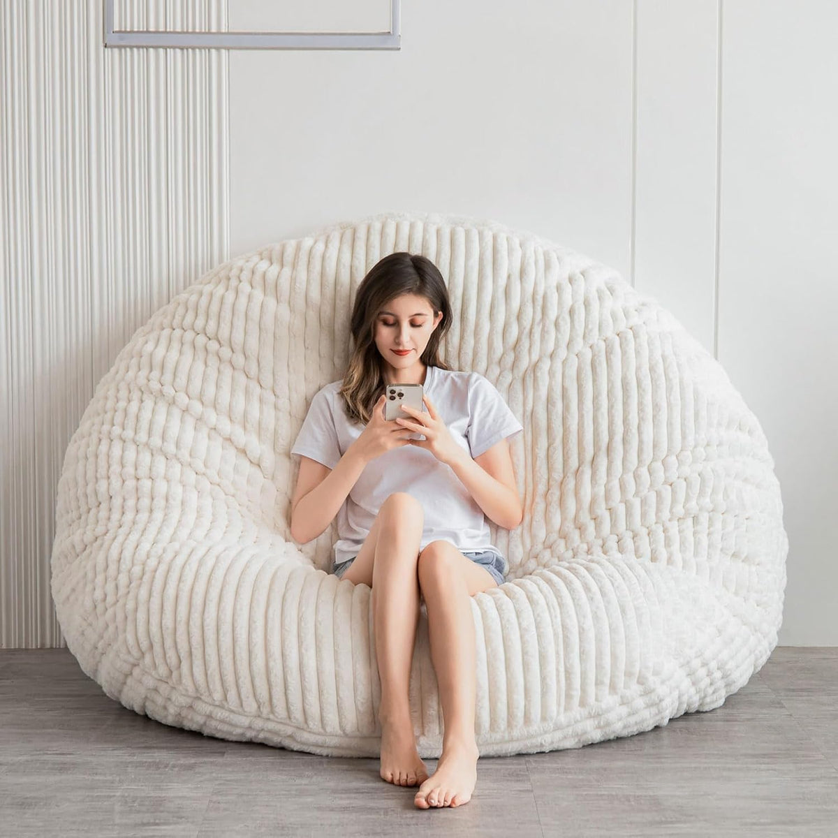 BYBYME 3 in 1 Bean Bag Chairs, Bean Bag Bed for Adults High-Density Foam Filling, Convertible Sofa Bed Faux Fur, Giant Bean Bag Chairs for Adults