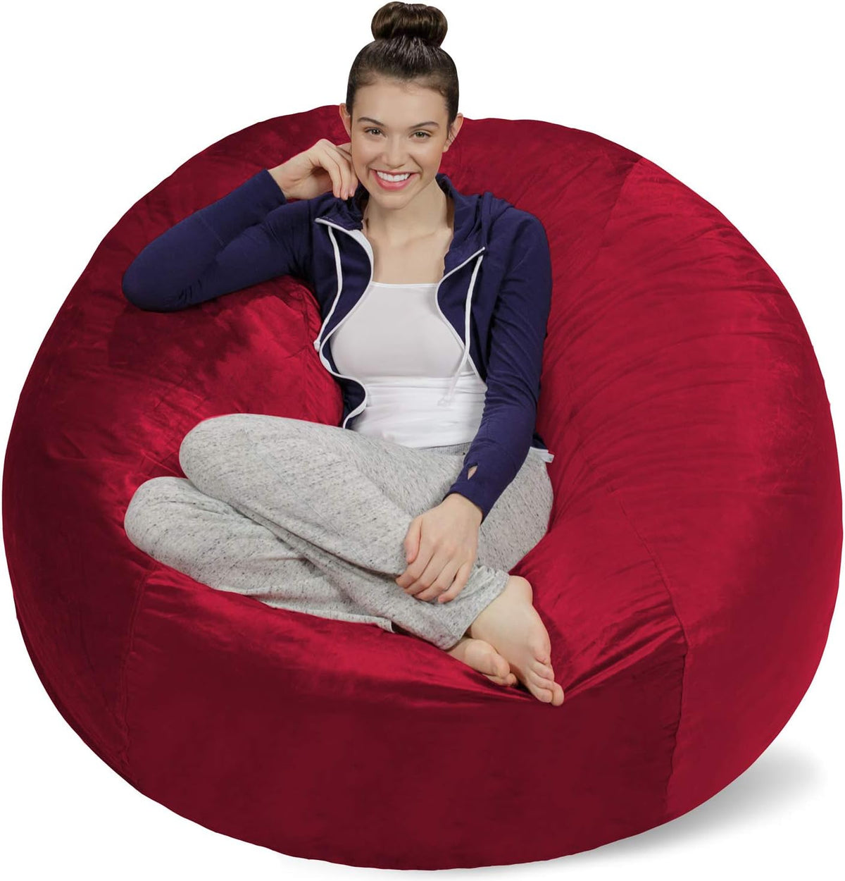 Sofa Sack Bean Bag Chair Cover Only, for Adults and Kids, Without Filling Comfy Fluffy Round or Oval Beanbag Chair Cover Replacement, Lazy Sofa Cover for Reading Chair or Floor Chair, 5-Feet, Cinnabar