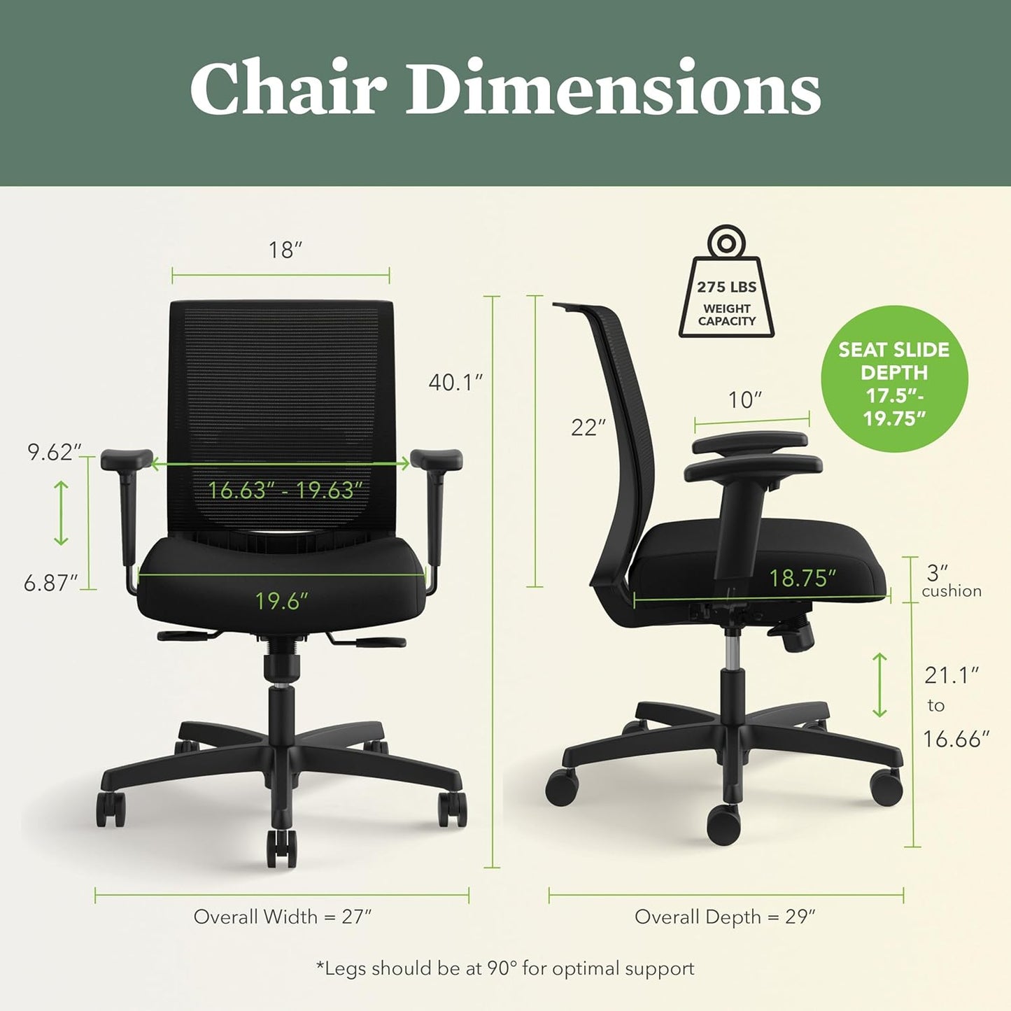 HON Convergence Ergonomic Office Chair, Breathable Back Support Mesh, Adjustable Arms, Computer Chair with Lumbar Support, Rolling Swivel Wheels, Comfortable Synchro-Tilt Recline, Fabric, Indigo