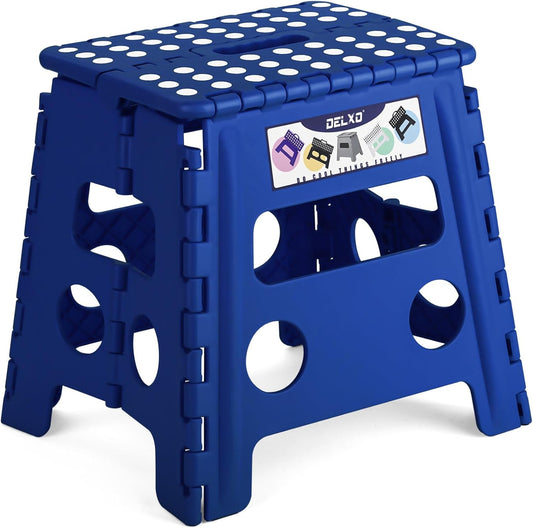 Delxo Folding Step Stool, 13 inch Non-Slip Foldable Stools Up to 300 LBS, Step Stool with Handle, Lightweight for Kitchen, Bathroom, Bedroom, Garden, Blue, 1PC