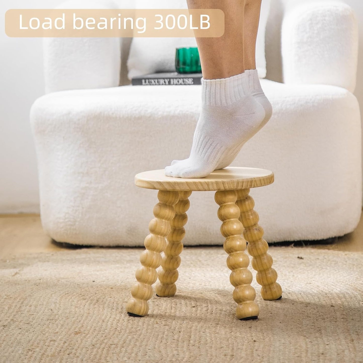 Solid Wooden Step Stool for Kids Adults, 10 inch Short Chair Perfect Matched Sensory Table, Sturdy and Versatile Foot Stool for Bathroom, Kitchen, Bedroom, Plant Stand Natural (1, Burlywood)