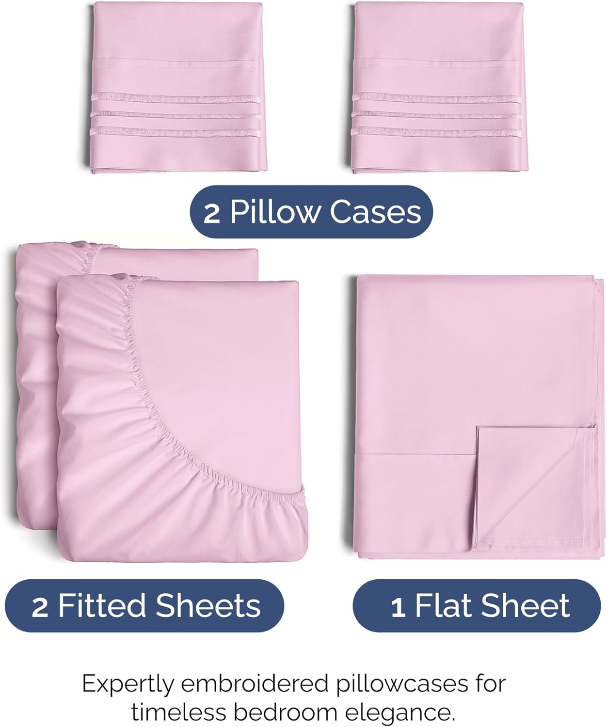 Split King Size 5 Piece Sheet Set - Comfy Breathable & Cooling Bed Sheets Set - Hotel Luxury Bedding for Women, Men, Kids, Teens, Boys & Girls - Deep Pockets and Wrinkle Free - Oeko-Tex - Light Pink