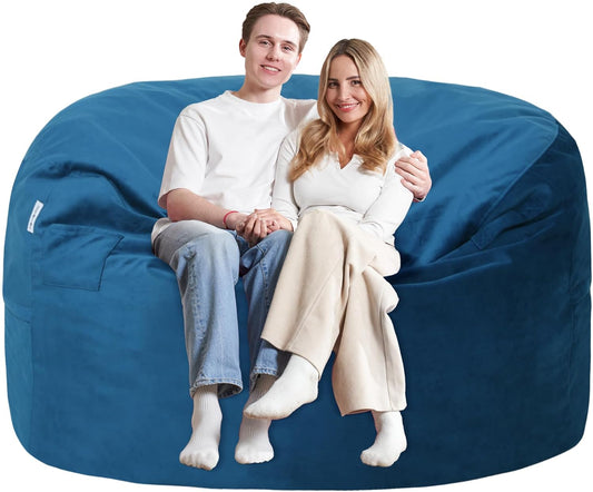 5FT Bean Bag Chair with Ultra Soft Velvet Cover Bean Bag Sofa with Memory Foam Bean Bag Chairs with Large Size Lazy Sofa for Dorm Office Living Room Bedroom Blue 5'