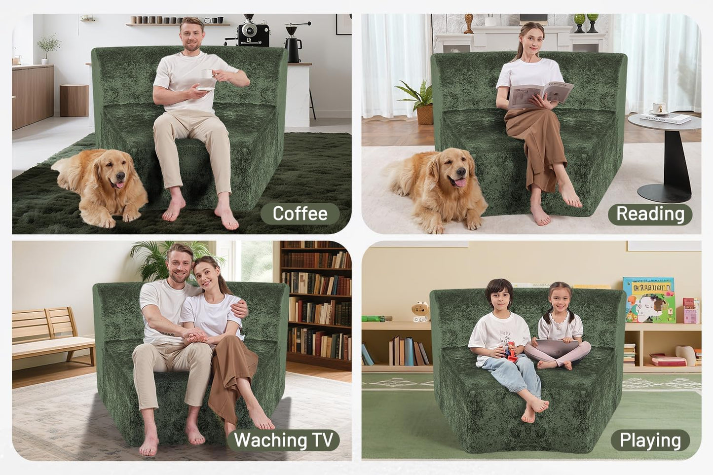 Homguava Modular Sectional Sofa, Memory Foam Couch Single Sofa Chair with Deep Seat, Modern Upholstered Sofa Couches for Living Room Apartment Office, No Assembly Required, Green