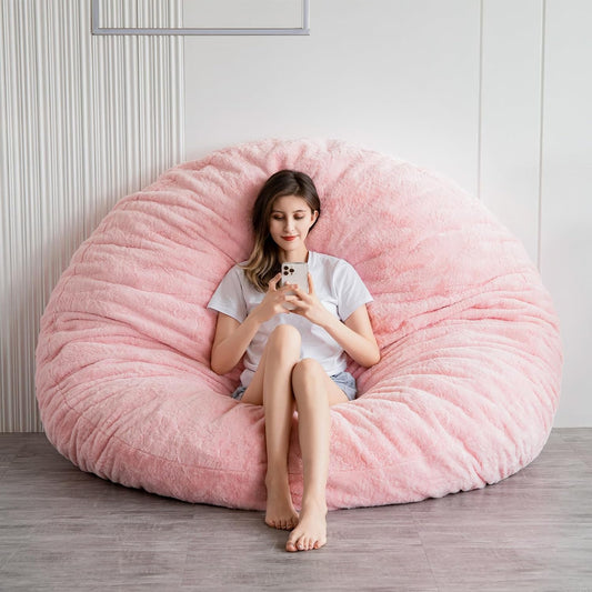 BYBYME 3 in 1 Bean Bag Chair, Convertible Chair Folds from Bean Bag to Lounger, High-Density Foam Filling, Faux Fur Big Sofa Bed, Giant Bean Bag Chair Bed for Adults