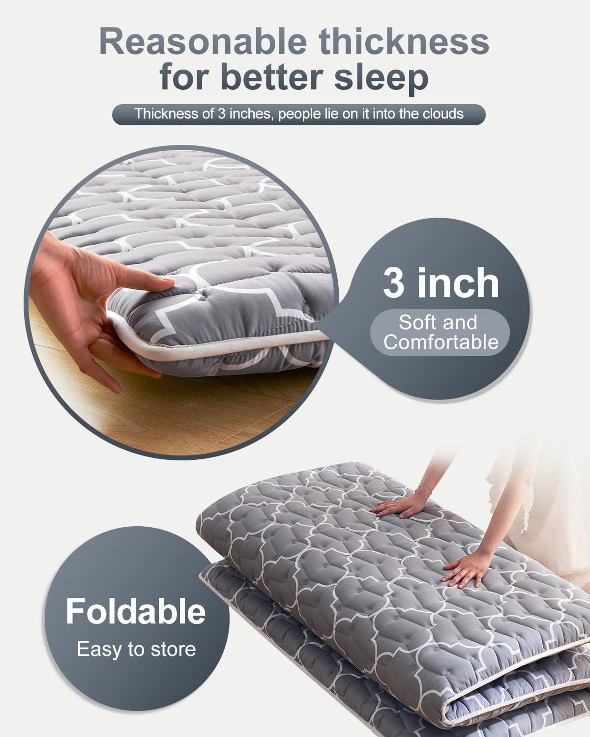 6th Generation Japanese Floor Futon Mattress - Extra-Thick 9-Layer Modern Futon with 100% High-Density Foam, Portable Floor Mattress Sleeping Pad for Adults, Guest Room, Dormitory,Single Size(25"X75")