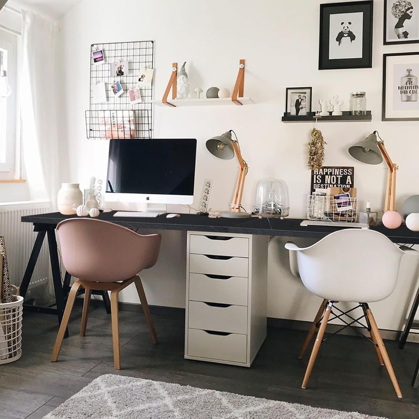 Kaboon Universal Tabletop 45.67"x23.62", Solid One-Piece Melamine Table Top, Double Desk L-Desk DIY, Home and Office,Cloud Atlas/Black Marble