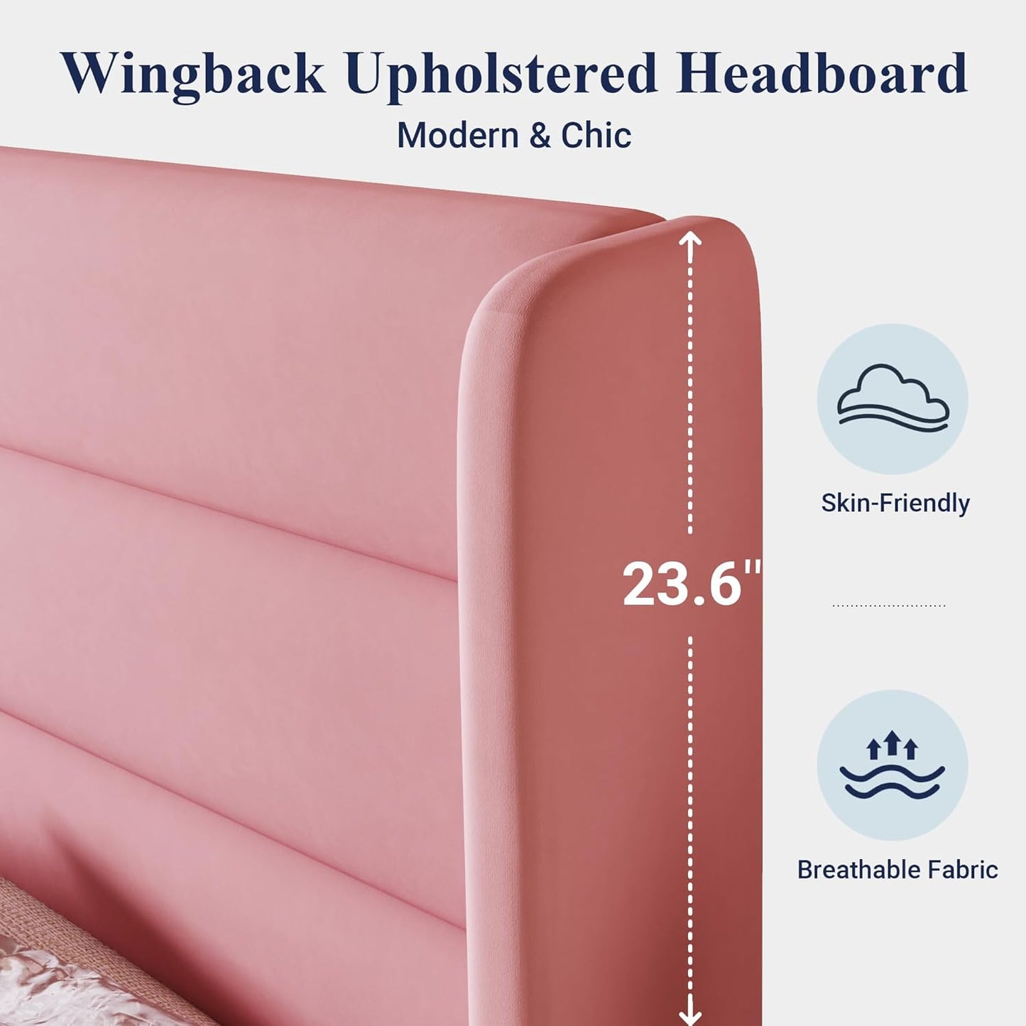 Allewie Full Size Platform Bed Frame with Velvet Upholstered Wingback Headboard, No Box Spring Needed, Under Bed Storage Space, Strong Wooden Slats, Modern Mattress Foundation, Easy Assembly, Pink