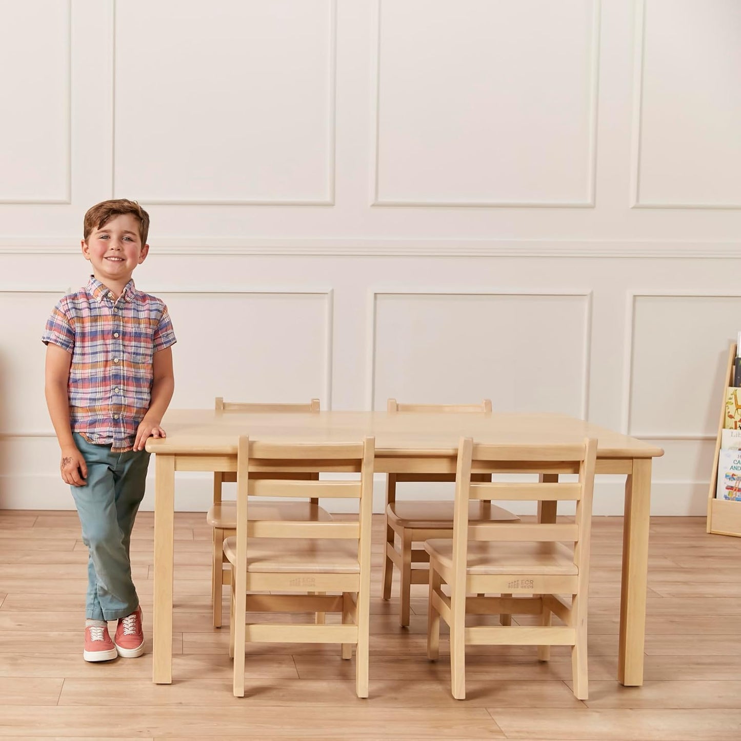 ECR4Kids 30in x 48in Rectangular Hardwood Table with 22in Legs, Kids Furniture, Antique White