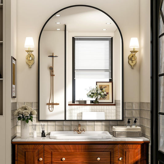 Arch Bathroom Mirror, 36x48 Inch - Wall Mounted Vanity Mirror with Aluminum Alloy Frame - Ideal for Living Room, Bedroom, Bathroom, and Entryway, Hanging or Leaning, Black