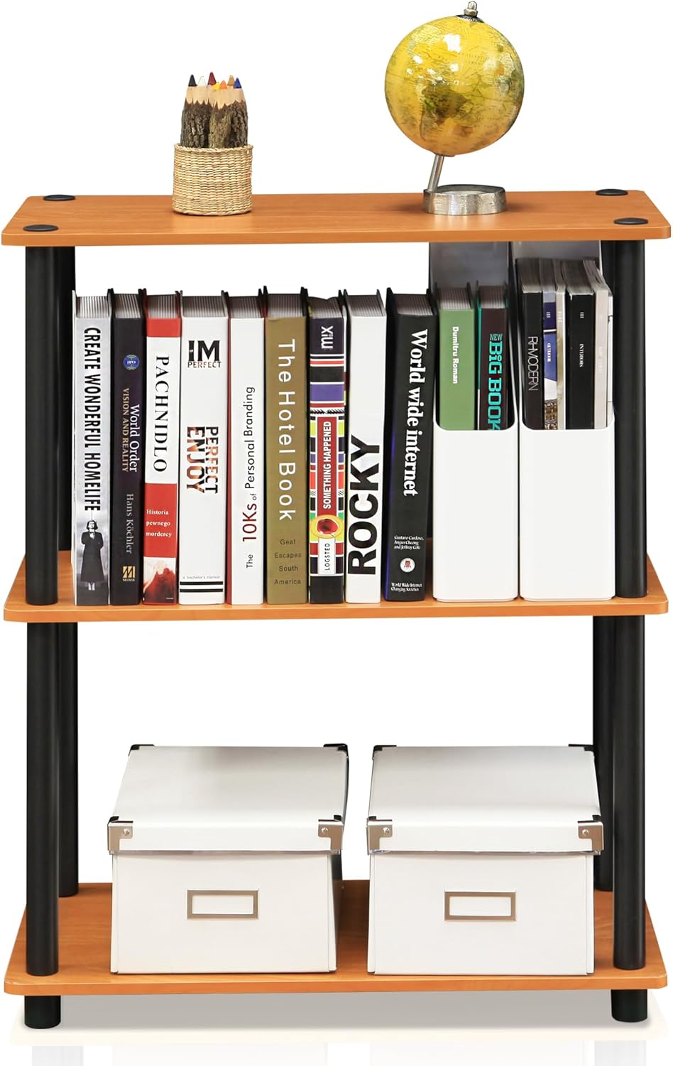 Furinno Turn-N-Tube 3-Tier Compact Multipurpose Shelf Display Rack, Light Cherry