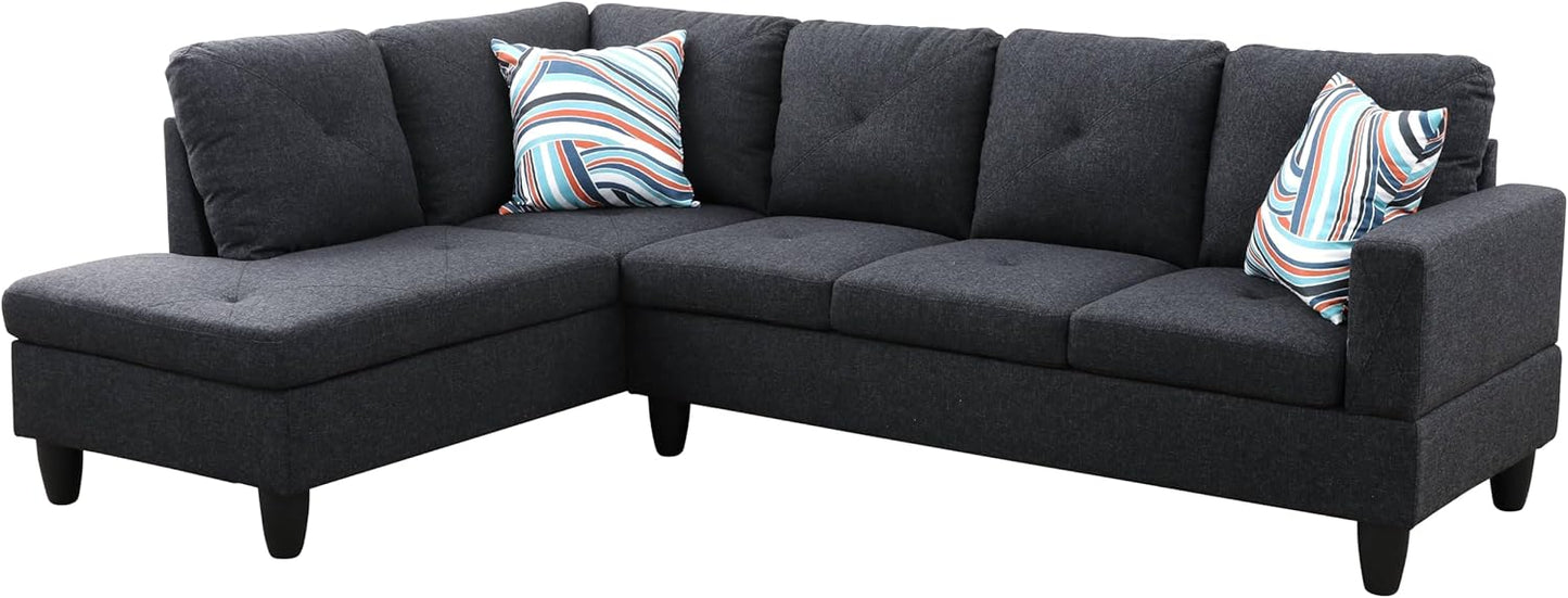NicBex Sectional Couch 3 Pieces Sofa Set with Right Chaise Linen L Shaped Cloud Couch for Living Room Furniture Sets with Storage Ottoman, Modular Sofa for Living Room & Apartment, Black Grey