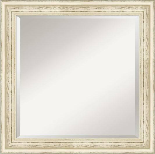 Amanti Art White Bathroom Mirror for Over Sink, 25x25 Country White Wash Square Vanity Mirror, Medium Country Rustic Wood Frame, Hangs Horizonally and Vertically, Bathroom Wall Decor, Beveled Edge