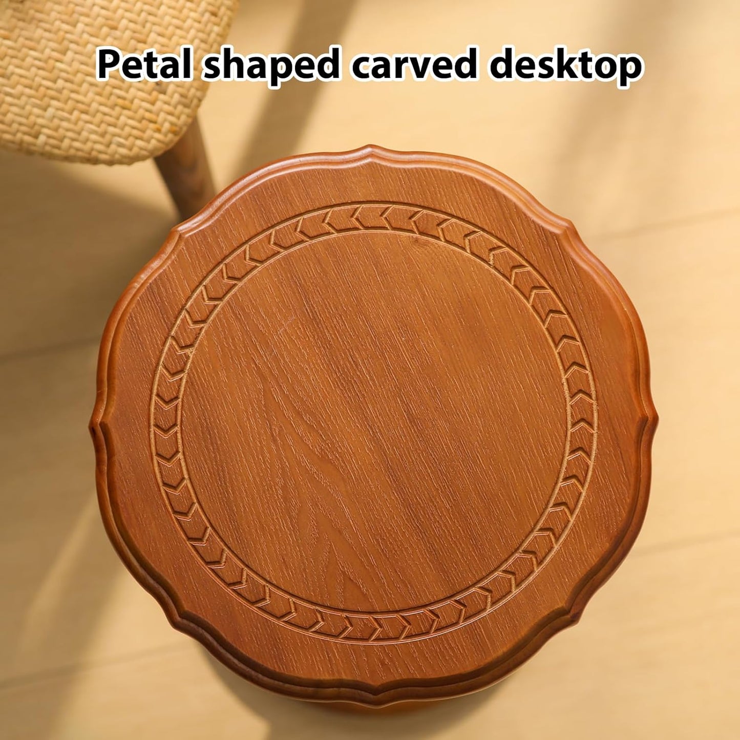 Solid Wood Side Table, Small Drink Table for Small Spaces, Round Vintage Pedestal End Tables for Living Room, Bedroom, Plant, Accent for Corners
