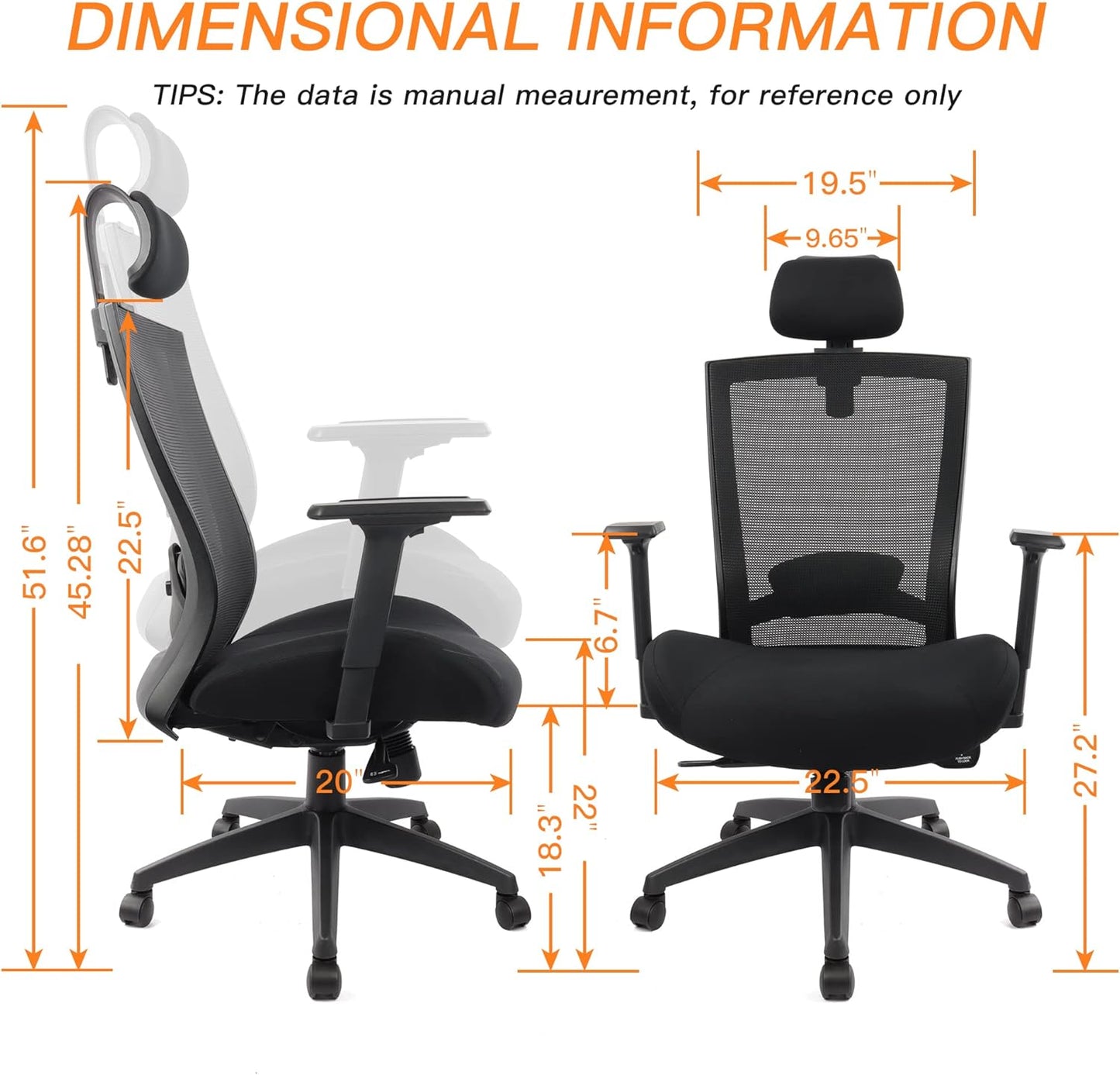 Ergonomic Office Chair for Big and Tall People, 400lb Computer Desk Chair with Adjustable 2D Headrest, Lumbar Support & Armrests, 5 Inch Thick Foam Cushion Seat, Mesh Rolling Chair for Work & Gaming