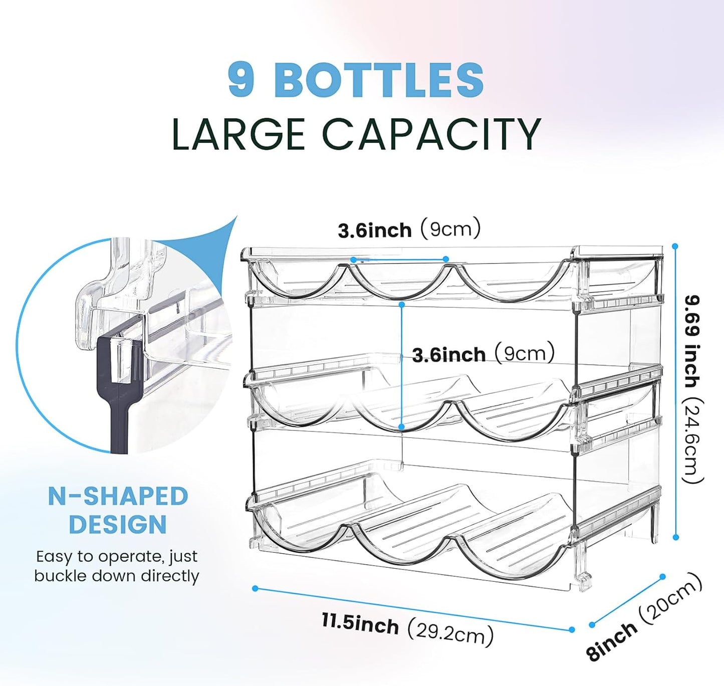 Water Bottle Organizer for Cabinet, 3 Pack Water Bottle Organization and Storage Shelf, Plastic Water Bottle Holder Rack for Fridge, Kitchen, Desktop