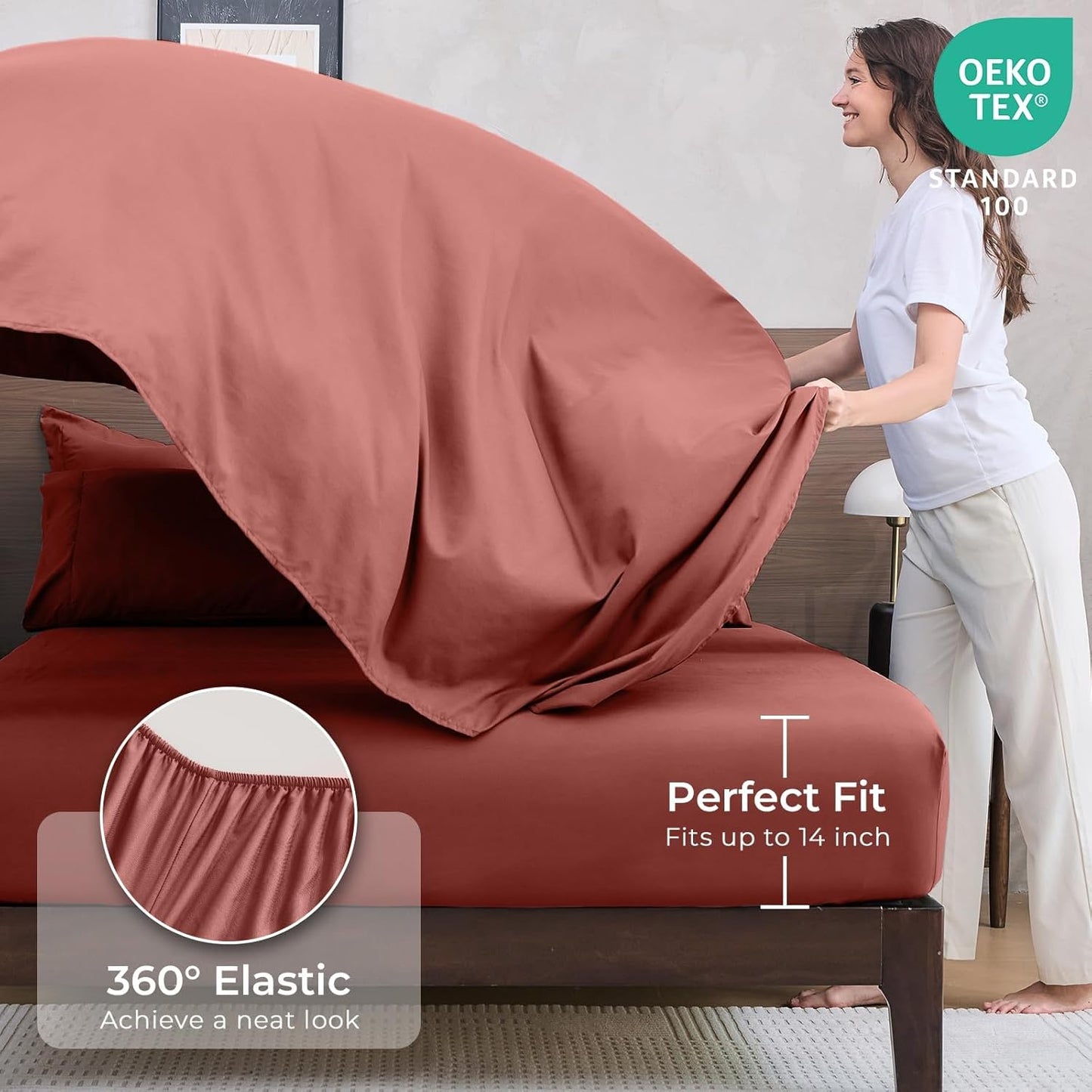 HEVUMYI Terracotta Twin-XL Comforter Set - 5-Piece All Season Bed in a Bag Twin-XL, Ultra Soft Bedding Set with Comforter, Flat Sheet, Fitted Sheet, Pillowcases, Pillow Shams