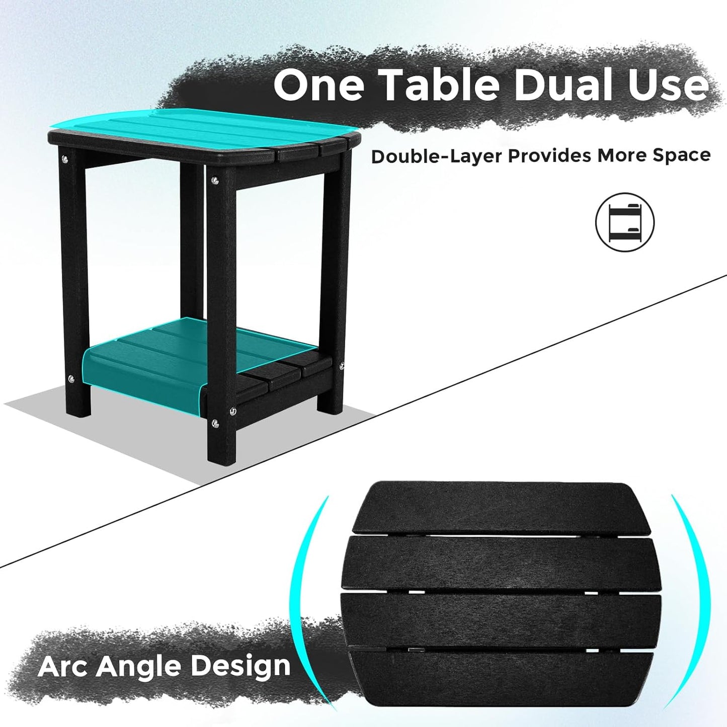 Adirondack Square Outdoor Side Table,2-Tier Storage Patio Side Table, HDPE End Tables for Backyard Pool Porch Garden Lawn(Black)
