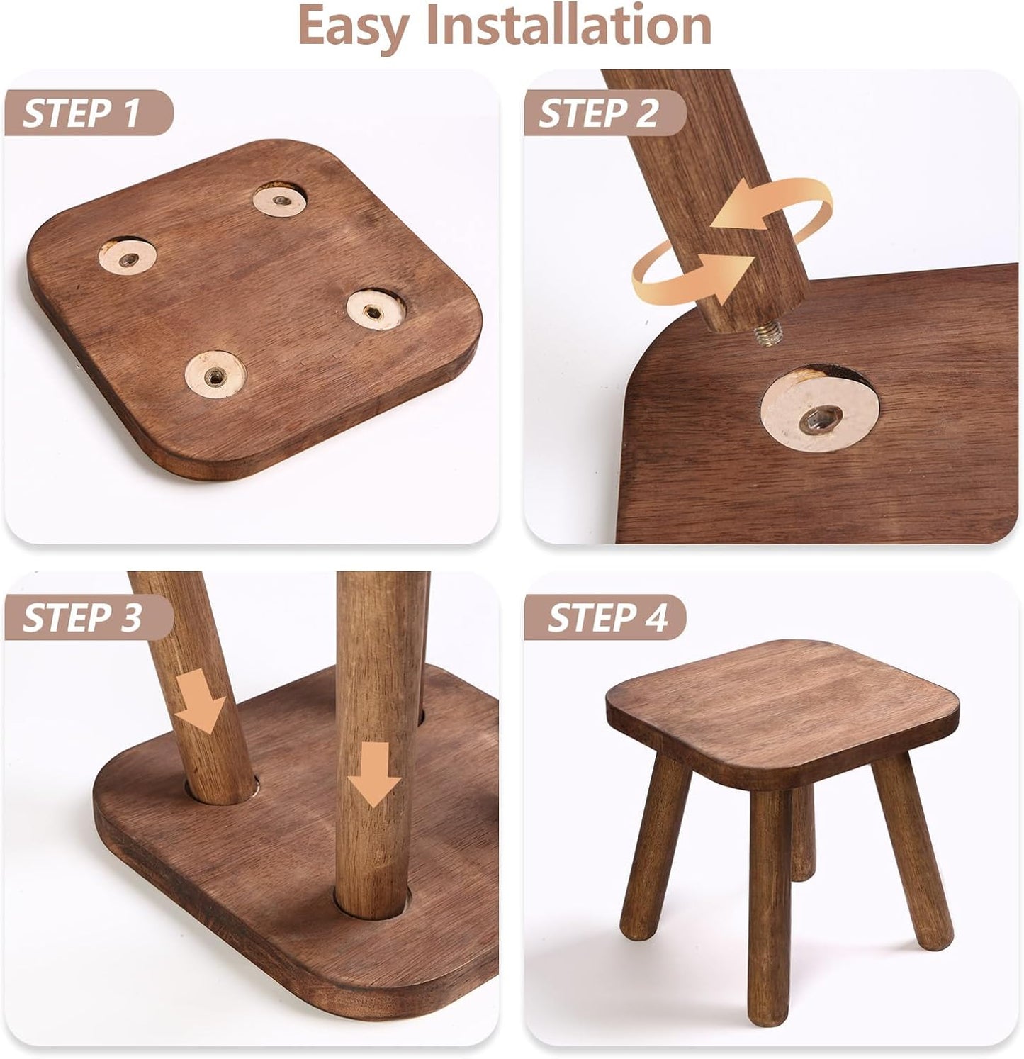 Wooden Step Stool for Adults Step Stool for Toddlers Plant Stool Small Wooden Stool with Four Detachable and Assembled Legs Nicely Balanced (Classic 9.3inch)