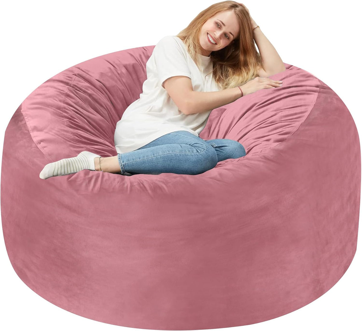 Homguava 3FT Bean Bag Chair: 3' Bean Bags with Memory Foam Filled, Large Beanbag Chairs Soft Sofa with Dutch Velet Cover-Dusty Pink