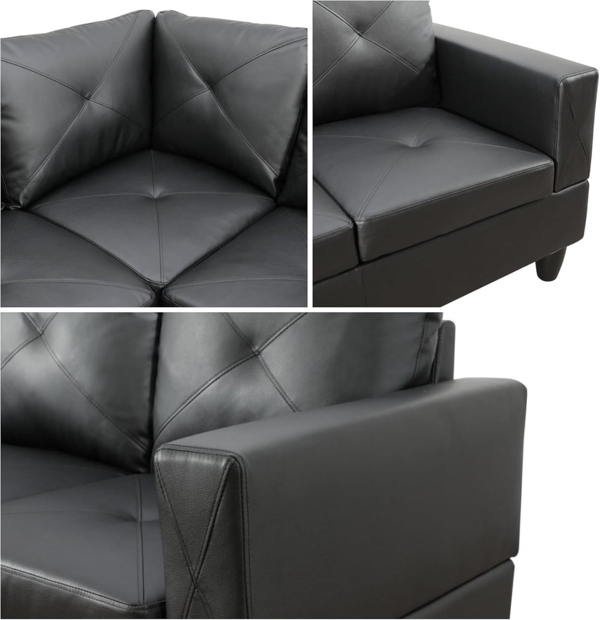 L-Shaped Sectional Sofa, Modern Sectional Couches Home Sofas for Living Room with Movable Chaise, Modular Living Room Sets Furniture for Apartment Bedroom & Office, Black