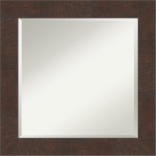 Amanti Art Brown Bathroom Mirror for Over Sink, 25x25 Wildwood Brown Square Vanity Mirror, Medium Rustic Farmhouse Frame, Hangs Horizonally and Vertically, Bathroom Wall Decor, Beveled Edge