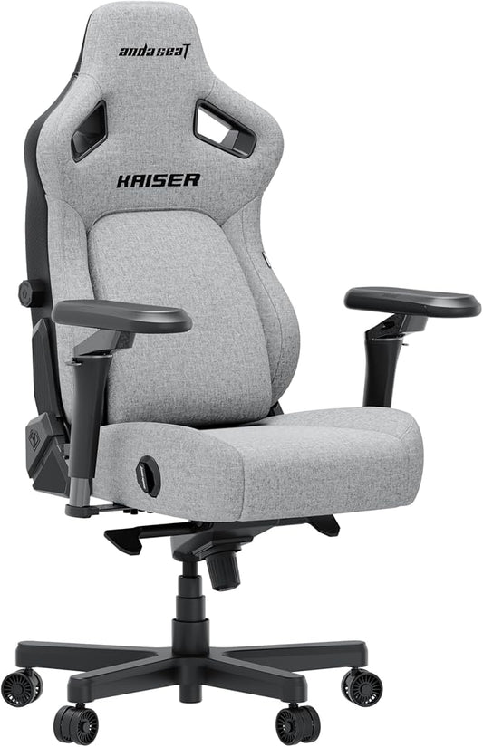 Anda Seat Kaiser 4 Large Gaming Chair for Adults - Ergonomic Gray Fabric Gaming Seat with 6D Armrest, Comfortable Office Chair with Lumbar Support, Heavy Duty Wide Computer Seat