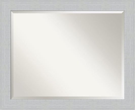Amanti Art White Bathroom Mirror for Over Sink, 26x32 Shiplap White Rectangle Vanity Mirror, Large Coastal Wood Frame, Hangs Horizonally and Vertically, Bathroom Wall Decor, Beveled Edge from WI, USA