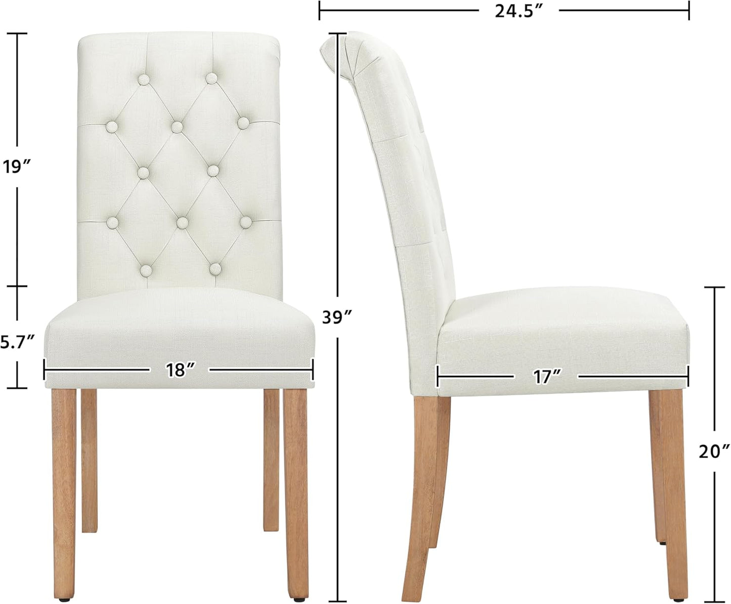 Yaheetech Dining Chairs Set of 6 Fabric Upholstered Dining Room Chairs with Button Tufted High Back and Solid Wood Legs for Kitchen/Living Room/Restaurant, Modern Style, Beige