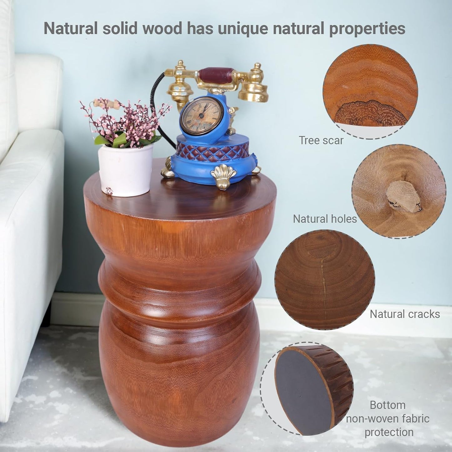 Compact Natural Wood Tree Stump End Table – Small 15.75" H Rustic Accent Table, Lightweight Solid Paulownia, Multi-Purpose Decorative Stool for Small Spaces