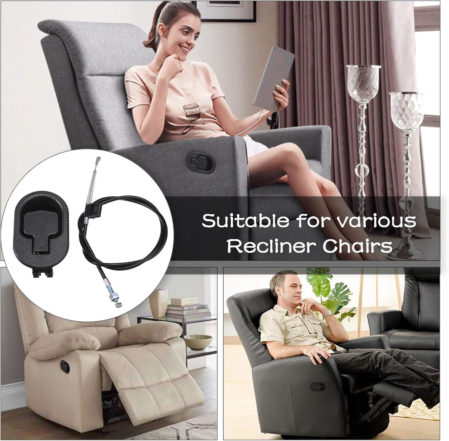 1 Set Recliner Replacement Parts, Durable Recliner Release Pull Handle with Recliner Pull Cable, Repair Replacement Parts Compatible with Most Furniture of Recliner Chair Sofa Couch