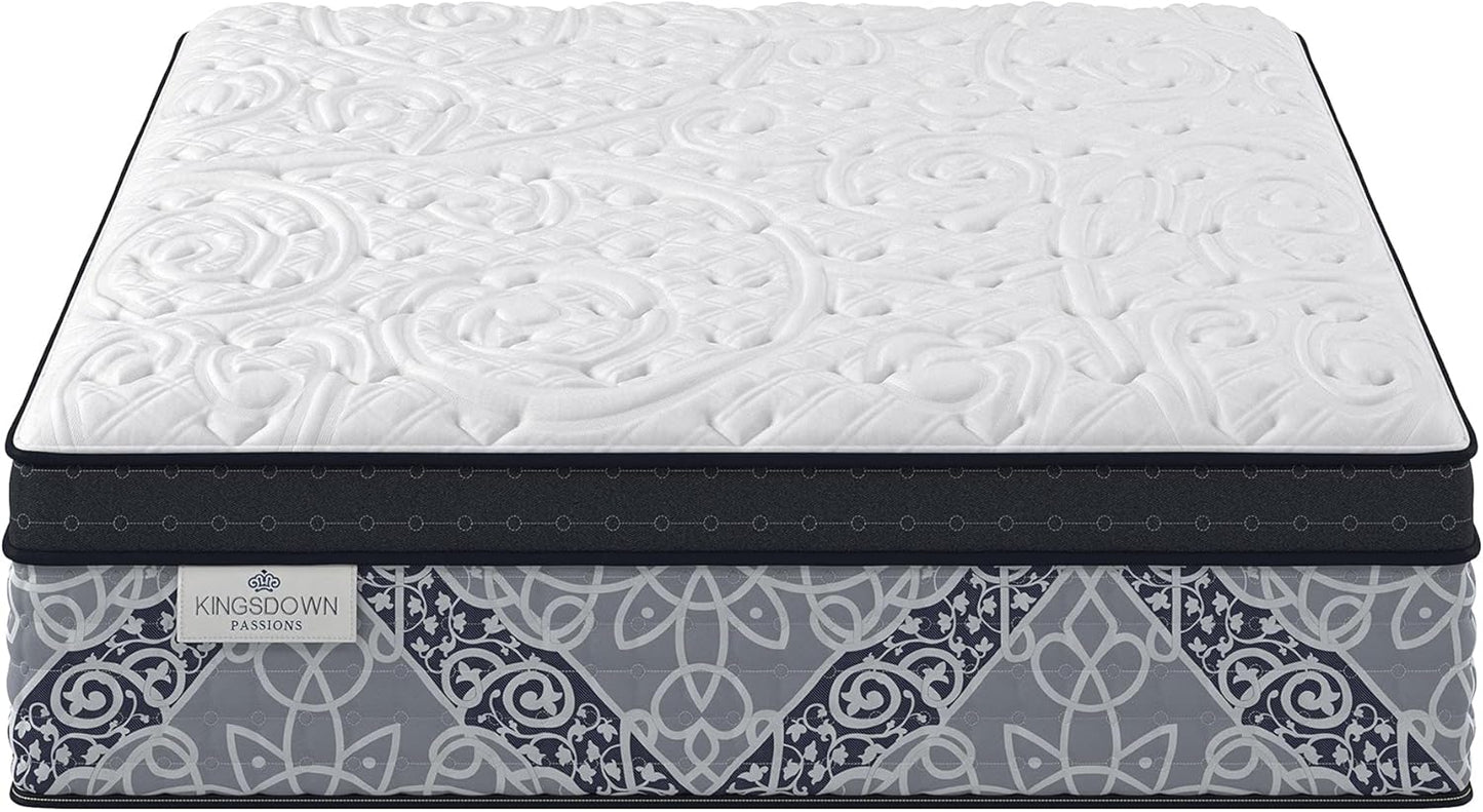 Kingsdown Passions Kelbrooke 16" Plush Euro Pillow Top Hybrid Mattress Full, Cool Gel Memory Foam Layer Motion Isolation Quilted Top Premium Mattress