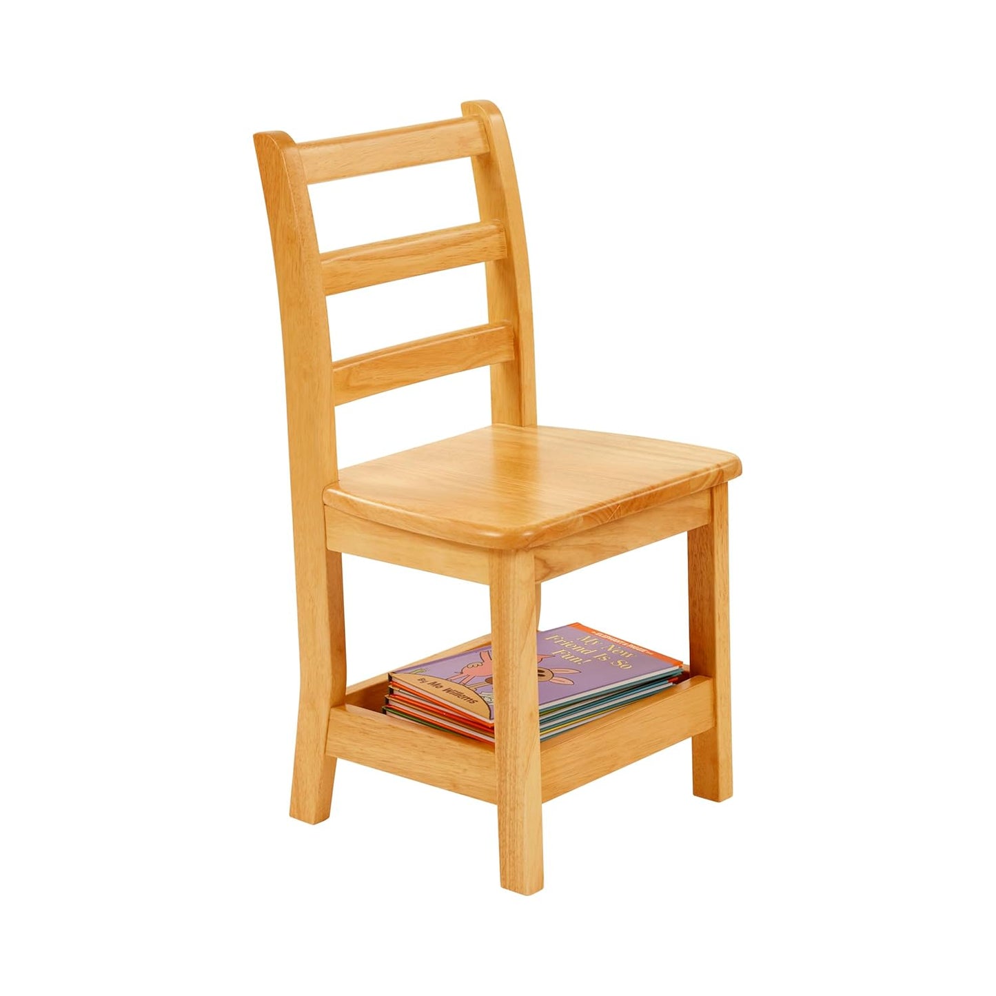 ECR4Kids Three Rung Ladderback Chair with Storage, 14in Seat Height, Classroom Seating, Honey, 2-Pack