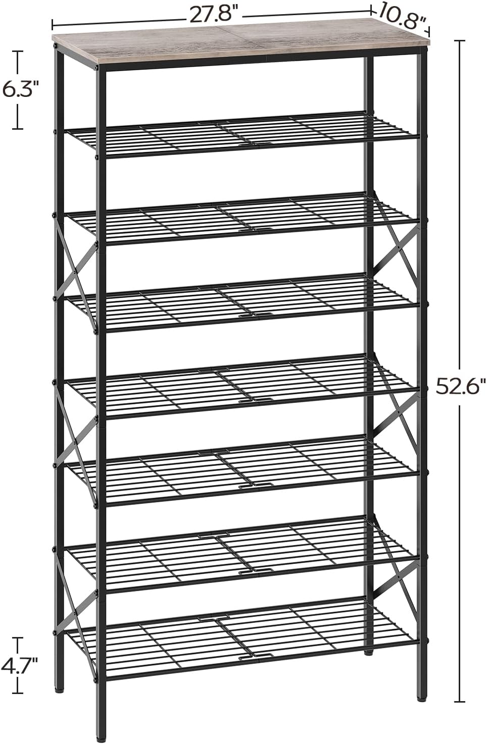 8 Tier Shoe Rack, Shoe Storage Organizer, Large Capacity Shoe Shelf Holds 32 Pairs of Shoes, Durable and Stable, for Entryway, Hallway, Closet, Dorm Room, Greige and Black SS08BG
