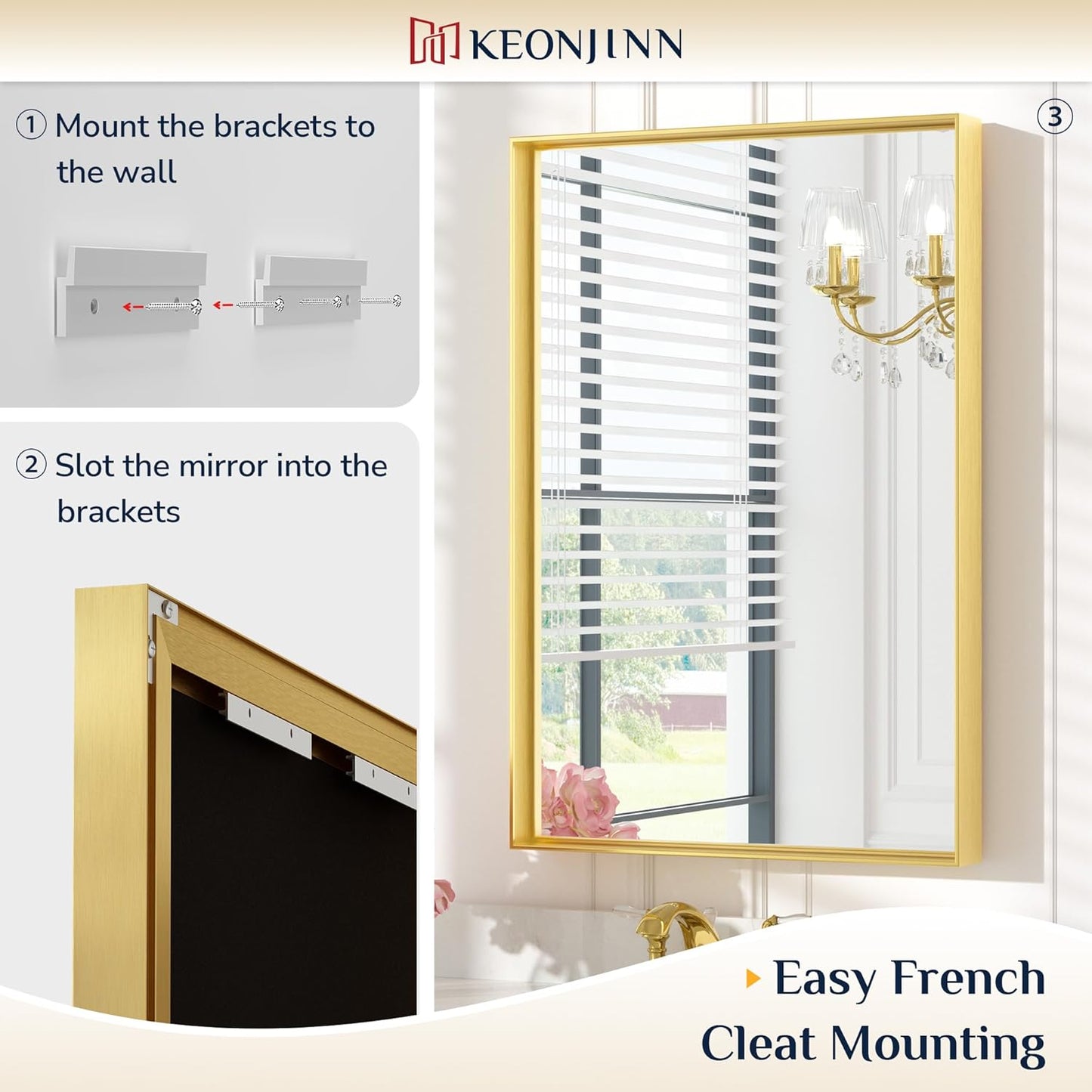 Keonjinn Brushed Gold Bathroom Mirror 36 x 36 Inch Gold Wall Square Mirror Metal Framed Rectangular Mirror for Bathroom Aluminum Alloy Frame Gold Vanity Mirror for Over Sink(Horizontal/Vertical)