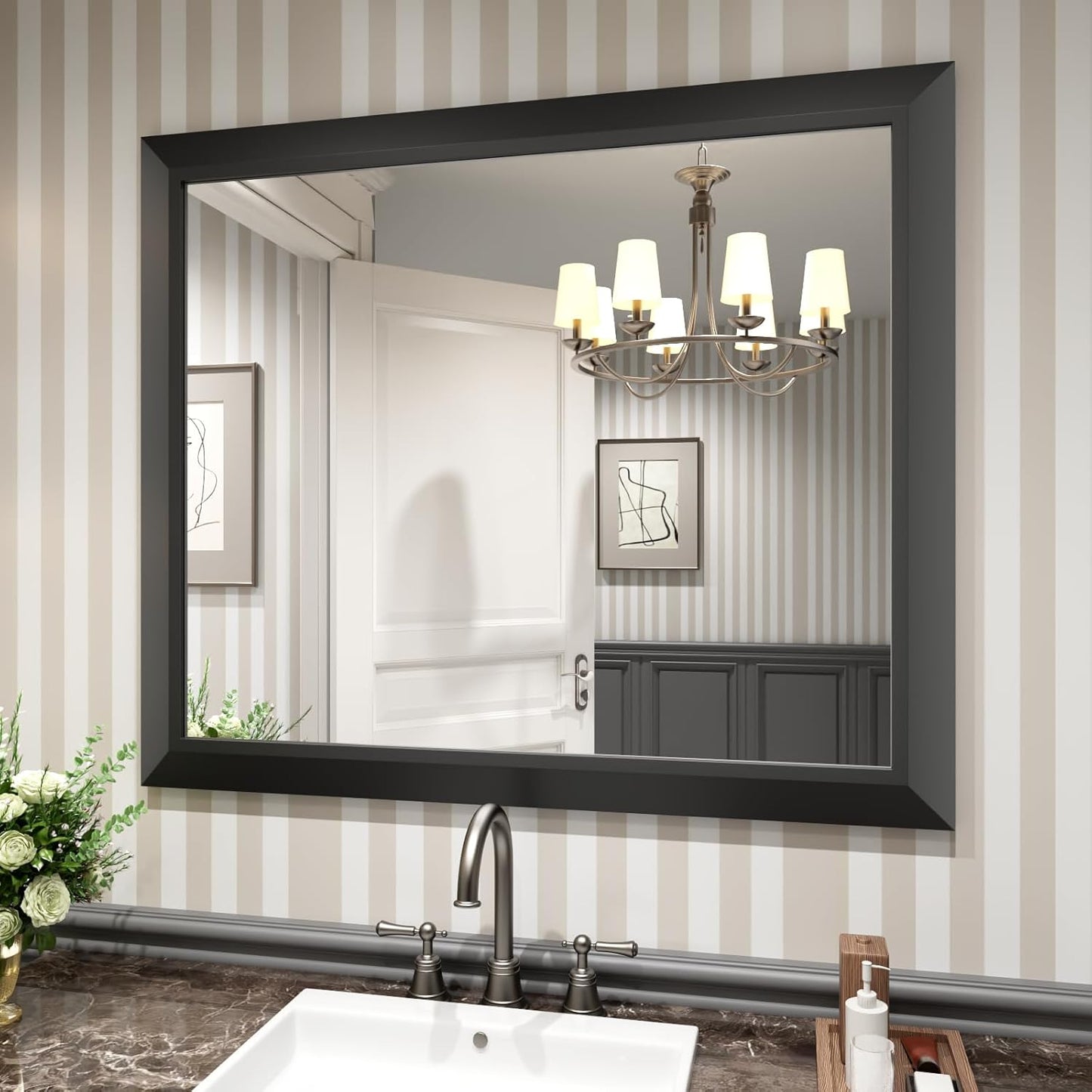 Amorho Black Bathroom Mirror, 40X36 Inch Thick Metal Framed Wall Mirrors for Vanity, Bedroom, Living Room, Entryway, Rectangle Wall-Mounted Mirrors(Horizontal/Vertical).