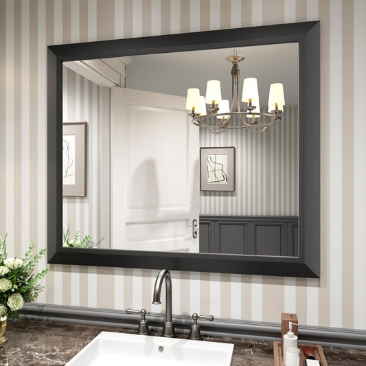Amorho Black Bathroom Mirror, 40X36 Inch Thick Metal Framed Wall Mirrors for Vanity, Bedroom, Living Room, Entryway, Rectangle Wall-Mounted Mirrors(Horizontal/Vertical).