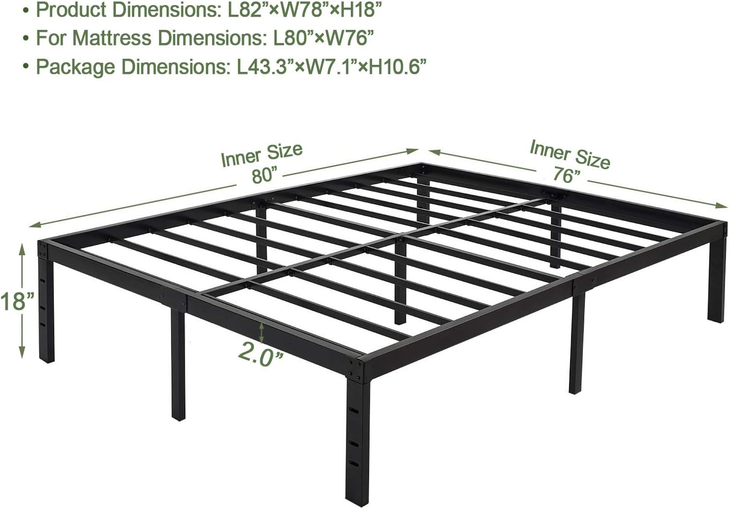 45MinST 18 Inch Platform Bed Frame/Easy Assembly Mattress Foundation / 3000lbs Heavy Duty Steel Slat/Noise Free/No Box Spring Needed,King