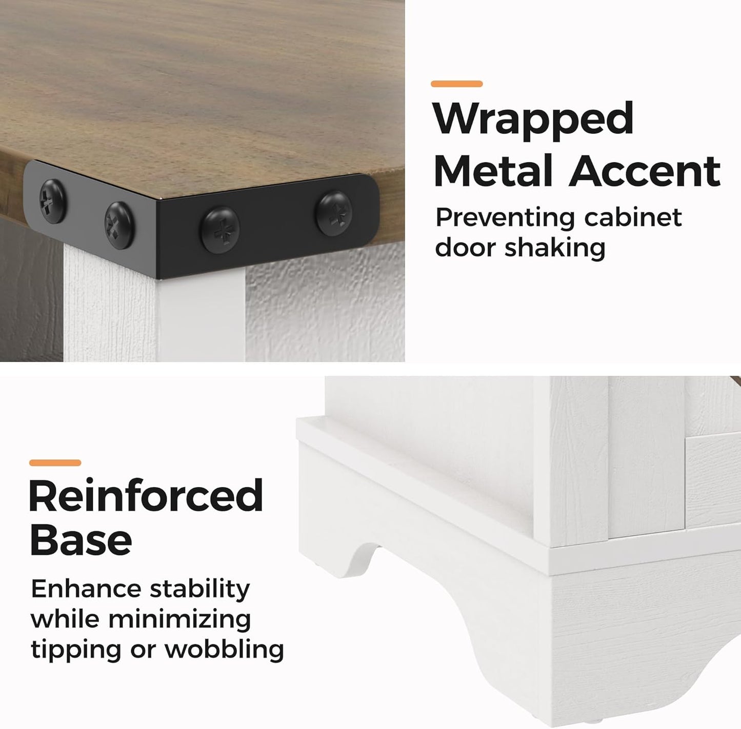 RoyalCraft Nightstand Set of 2, White End Table with Charging Station, Tall Farmhouse Bedside Table with Large Storage and Shelf, Wooden Side Table with for Bedroom, Home Office, White and Rustic Oak