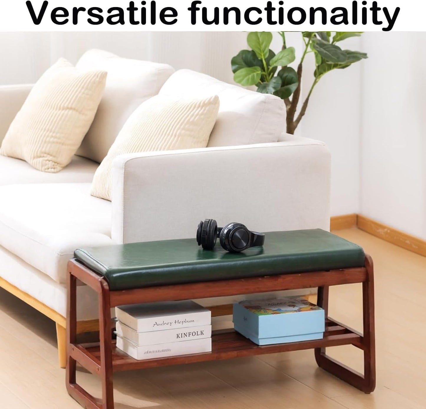 Shoe Rack Bench, Solid Wood Entryway Bench, Shoe Bench with Cushion Padded Seat for Entry, Hallway (Green-31.5")