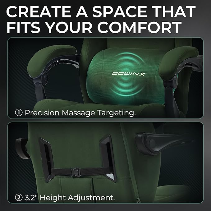 Dowinx Big and Tall Gaming Chair, Suede Fabric Game Chair with Pocket Spring Cushion, High Back Gamer Chair Ergonomic with Footrest for Adults Office, 440LBS, Green