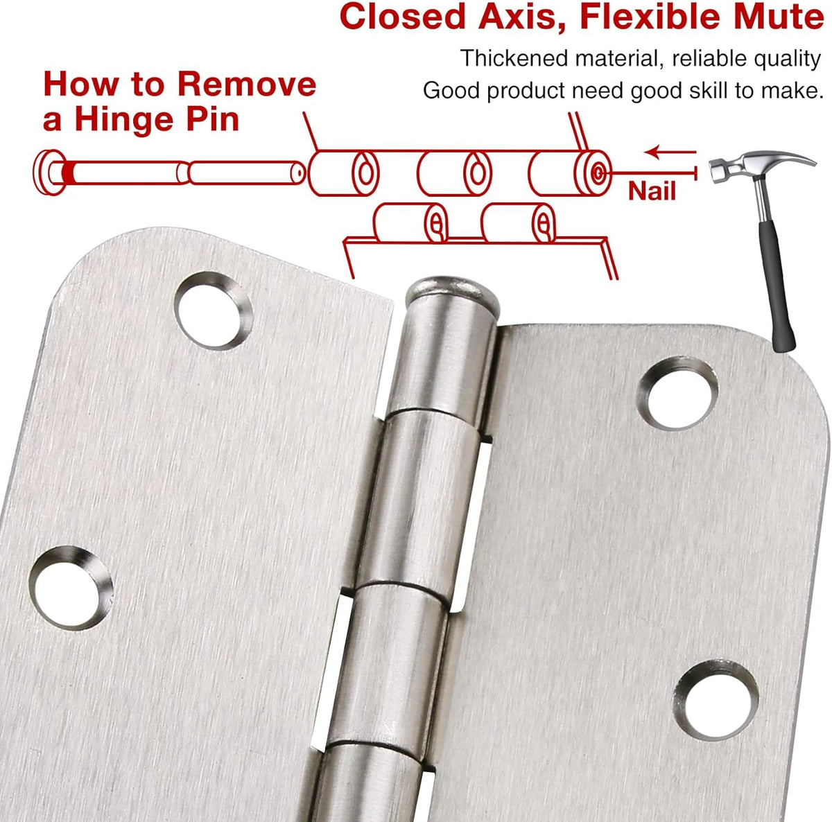 30 Pack Satin Nickle Door Hinges Brushed 3.5 Inch Interior Rounded 5/8" Radius 3-1/2" Flat Iron Hinge Hardware House Bifold Table Farmhouse Bedroom Office Living Room Decor 3½" Accessories for Doors
