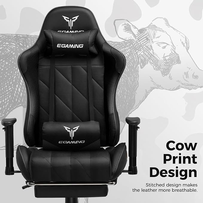 EXRACING Gaming Chair with 3D Adjustable Armrests, Cow Print Design, Ergonomic Office Chair with High Back, Computer Chair with Footrest,Comfy Diamond Stitching Sest, Game Chair for Adults