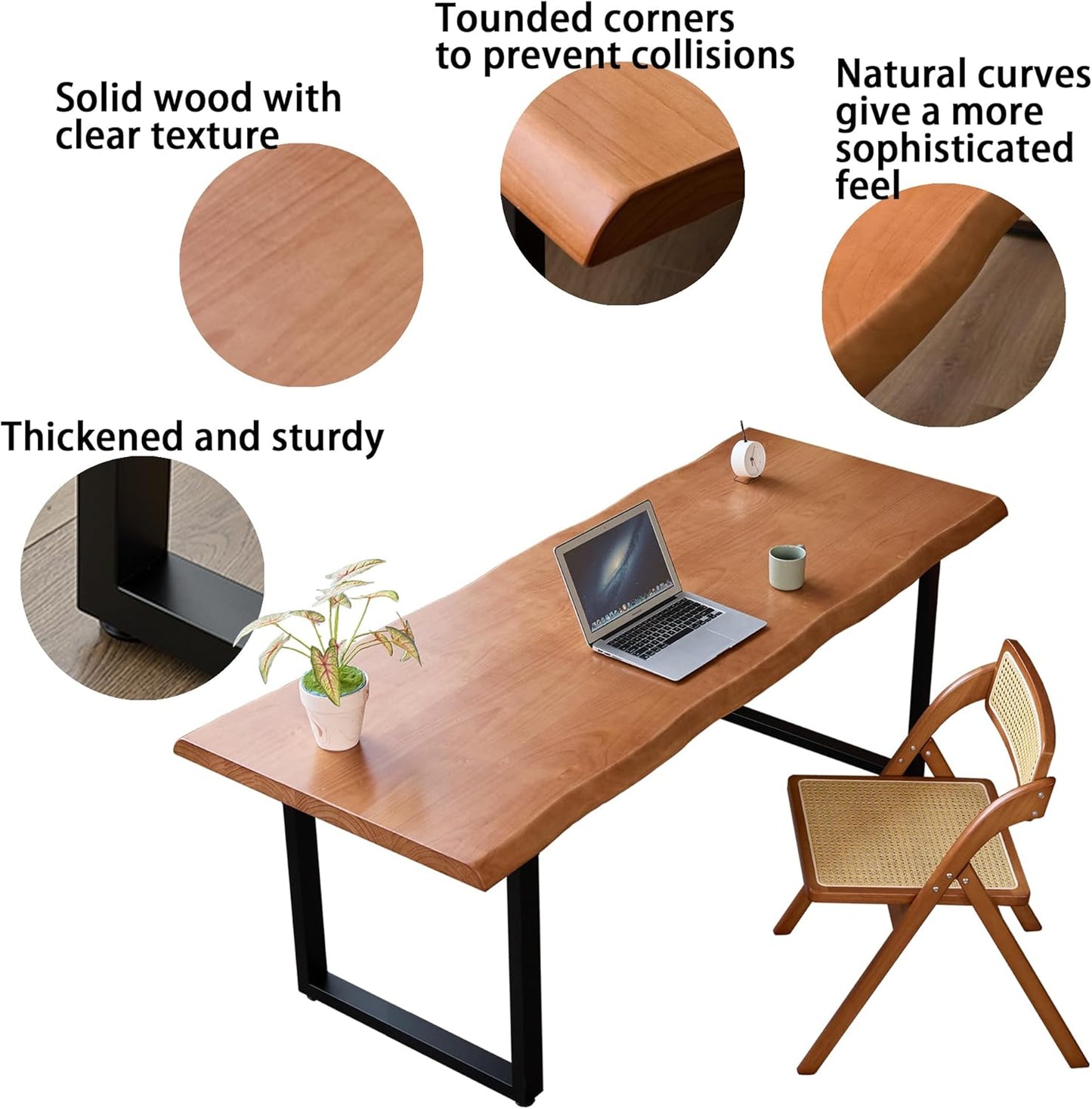 Stylish Solid Wood Office Desk with Sturdy Metal Base - Durable Multi-Size Executive Computer & Dining Table - Perfect for Home Office & Work Environments (Brown, 62.99in)