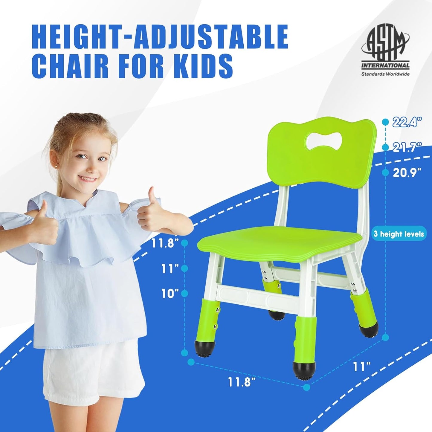 Toddler Chair Kids Chair with Adjustable 3 Levels, Toddler Chairs for Table Adjustable Kid Chairs Suitable for School and Home