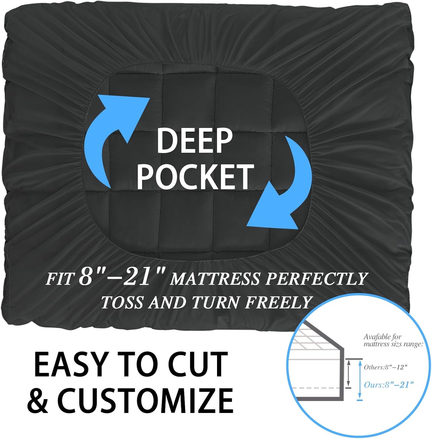 CYMULA Mattress Topper Queen Size - Extra Thick Cooling Mattress Pad Cover for Back Pain - Soft Mattress Protector Firm Bed Topper Pillow Top with 8-21 Inch Deep Pocket 3D Snow Down Alternative Fill