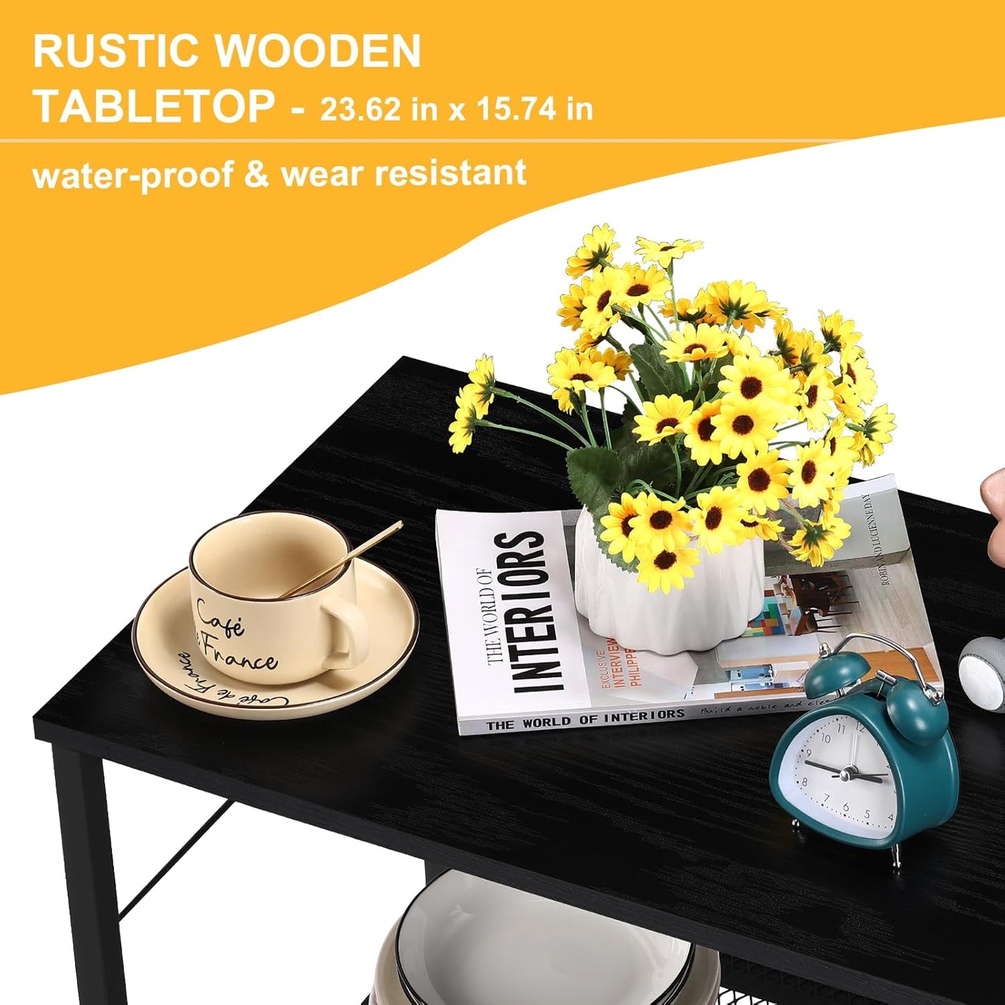 LIANTRAL Rolling Cart, 3-Tier Utility Microwave Bar Coffee Cart Kitchen Storage Shelf On Wheels, Black Large Side End Table Nightstand for Home Office