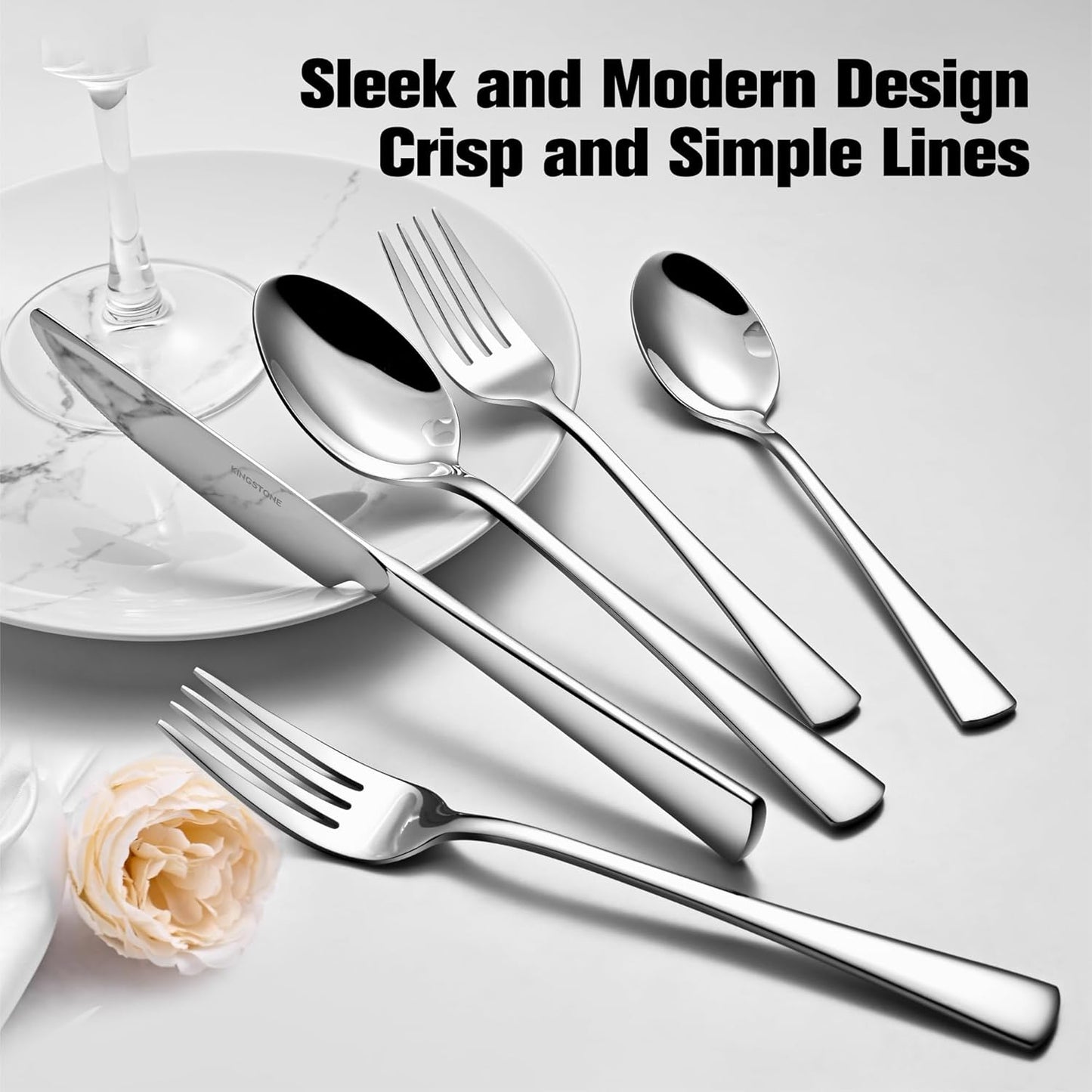 KINGSTONE Silverware Set for 8, 40-Piece Forged 18/10 Stainless Steel Flatware Set, Mirror Finish Cutlery Set Dishwasher Safe for Home, Restaurant, Wedding, Party