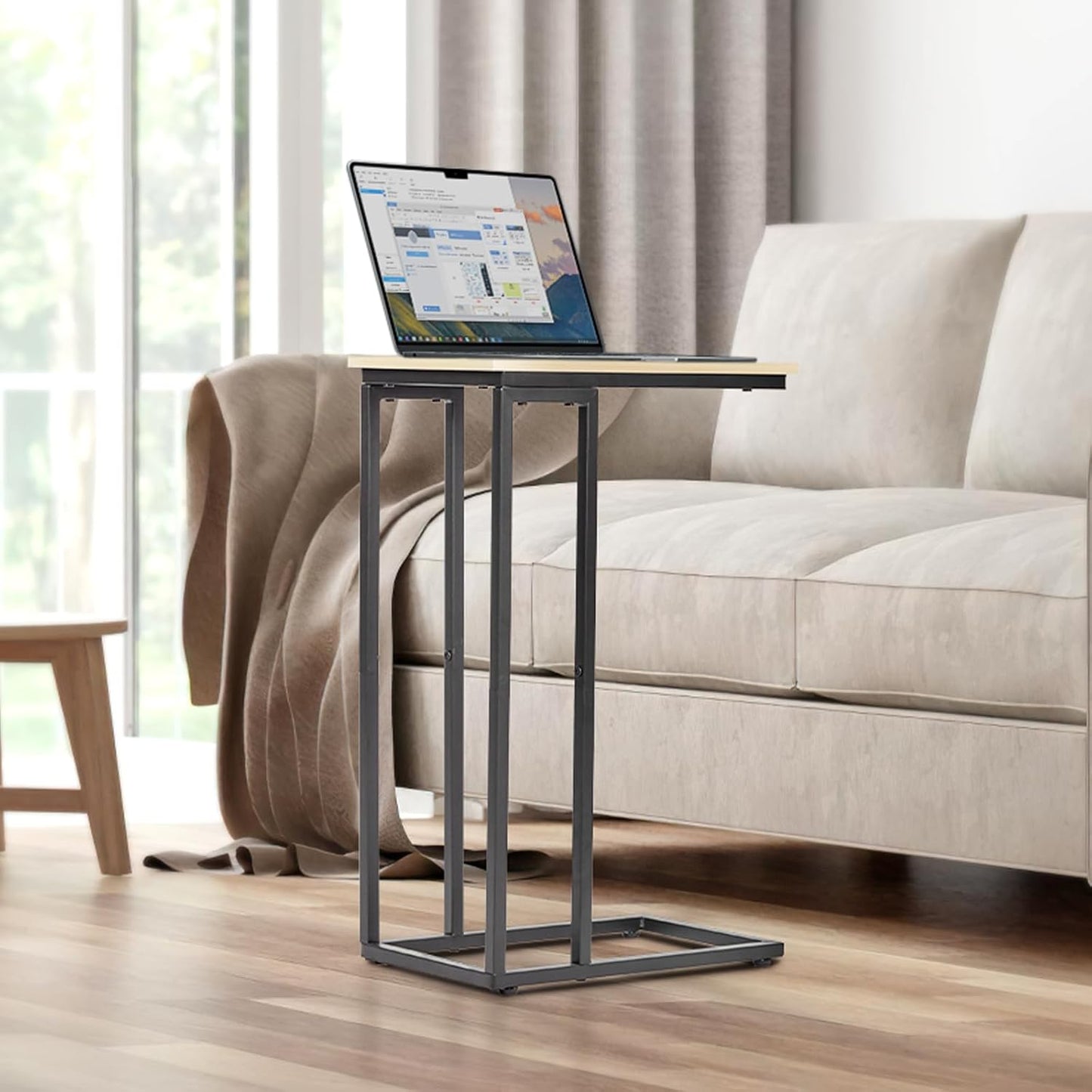 C-Shaped End Table, TV Tray Set of 2, Couch Side Laptop Table, for Living Room, Bedroom, Small Spaces, White, 2 Pack